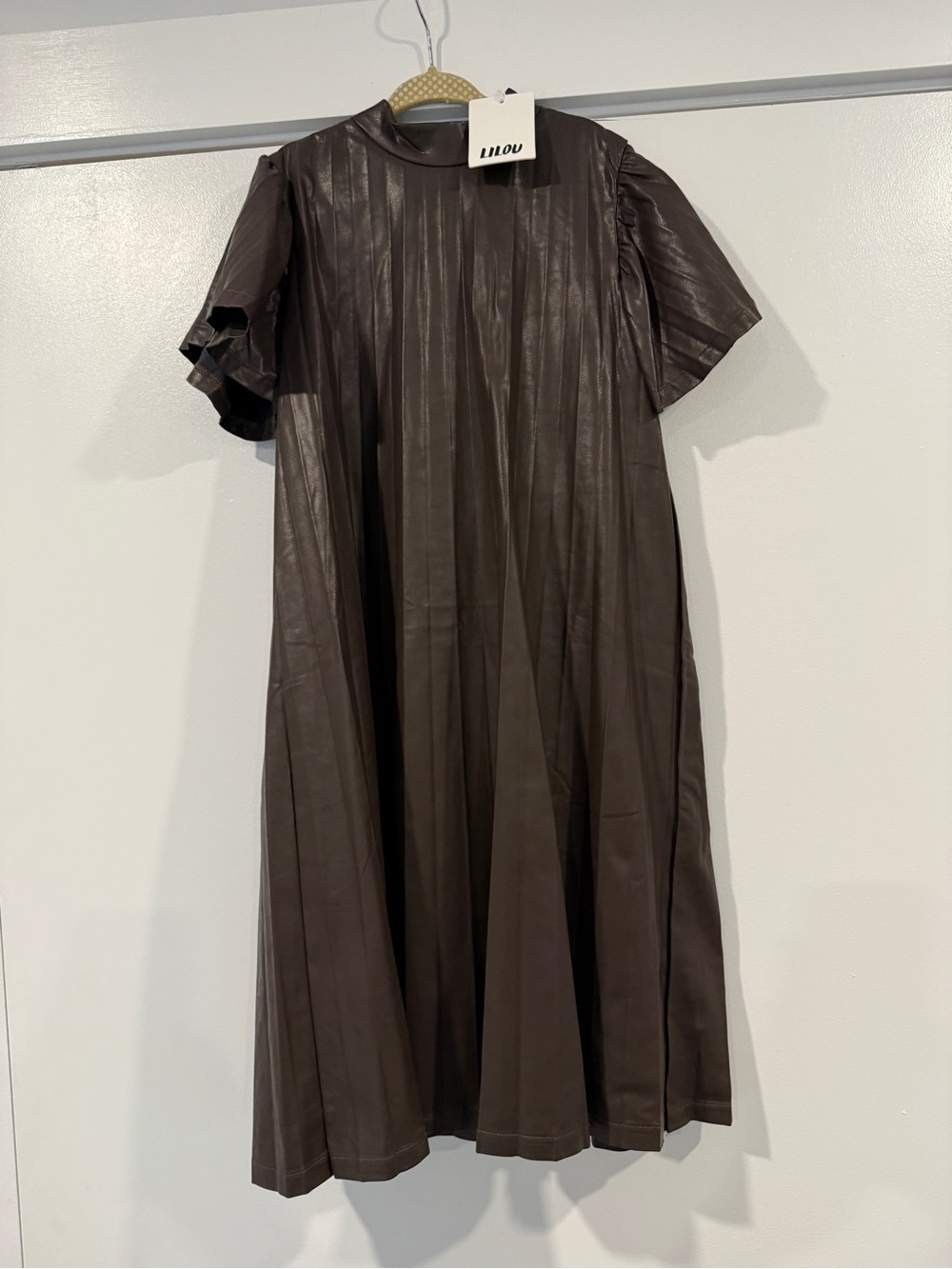 NWT Girls brown pleated leather dress